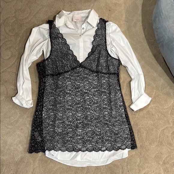 Cinq a Sept Black Lace Layered Dress Shirt - Picture 1 of 1